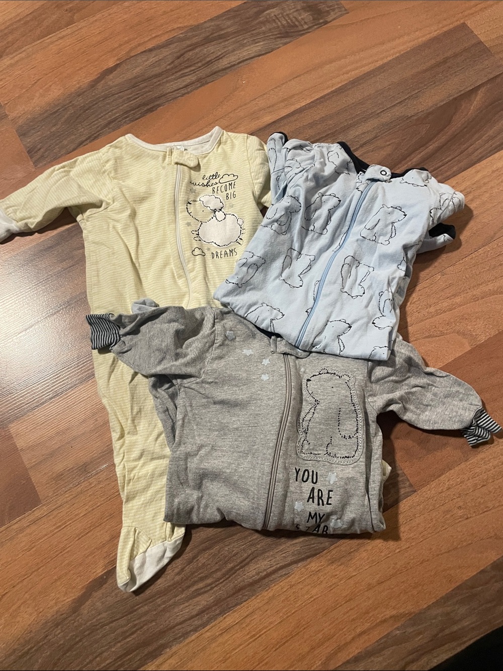 Gerber 3-Pack Baby Zipper Sleepers - Yellow, Light Blue, Gray